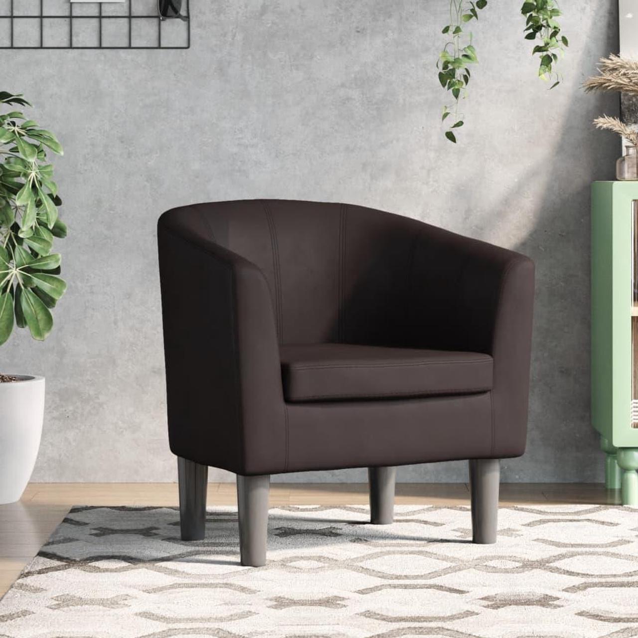 Main image of vidaXL Tub Chair Accent Barrel Armchair for Living Room Brown Faux Leather