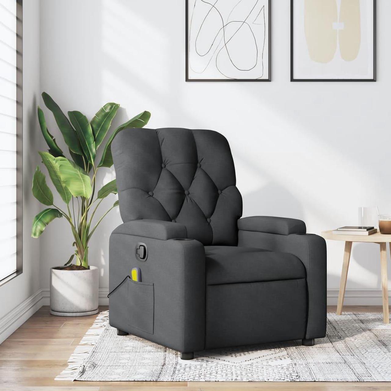 Main image of vidaXL Massage Recliner Chair Reclining Armchair for Elderly Dark Gray Fabric