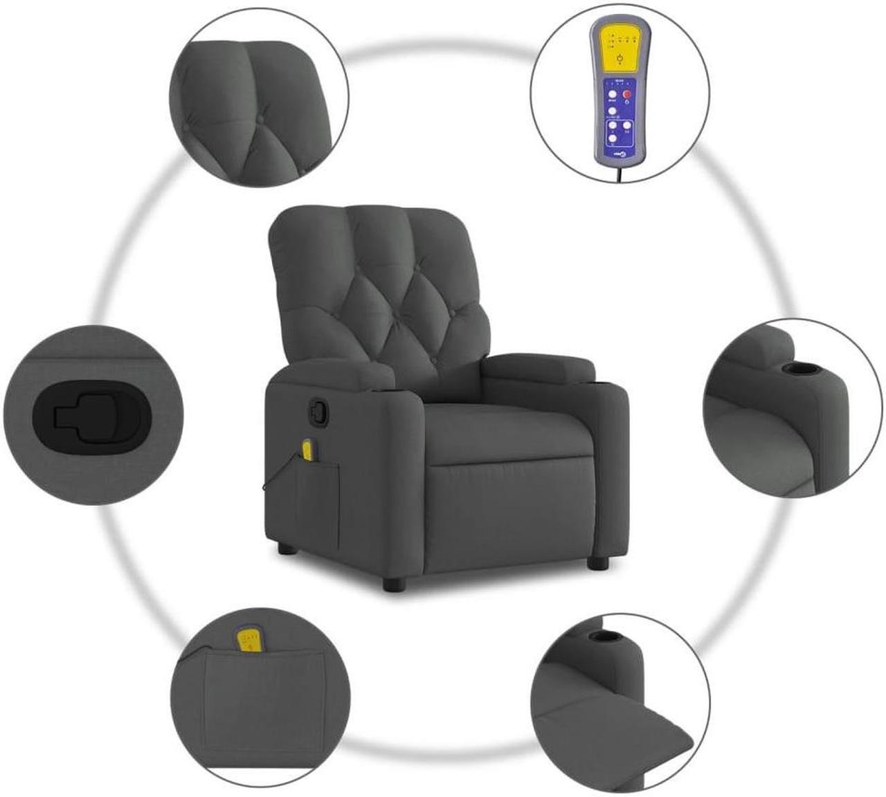 Alt view image 4 of 5 - vidaXL Massage Recliner Chair Reclining Armchair for Elderly Dark Gray Fabric