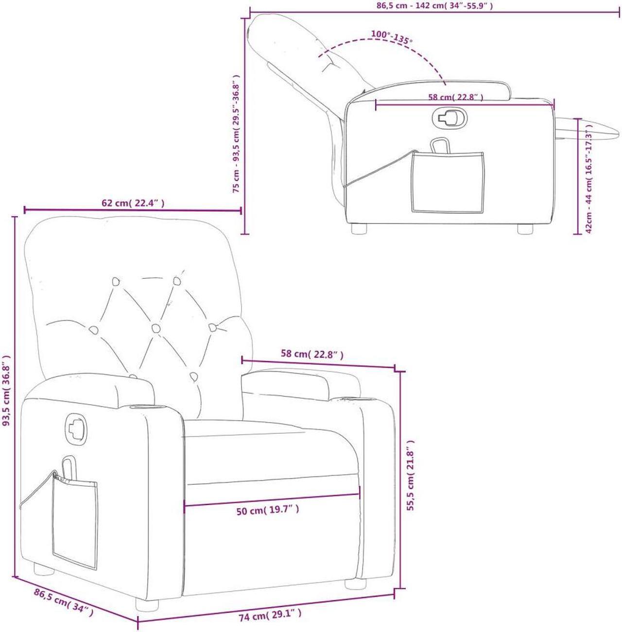 Alt view image 3 of 5 - vidaXL Massage Recliner Chair Reclining Armchair for Elderly Dark Gray Fabric