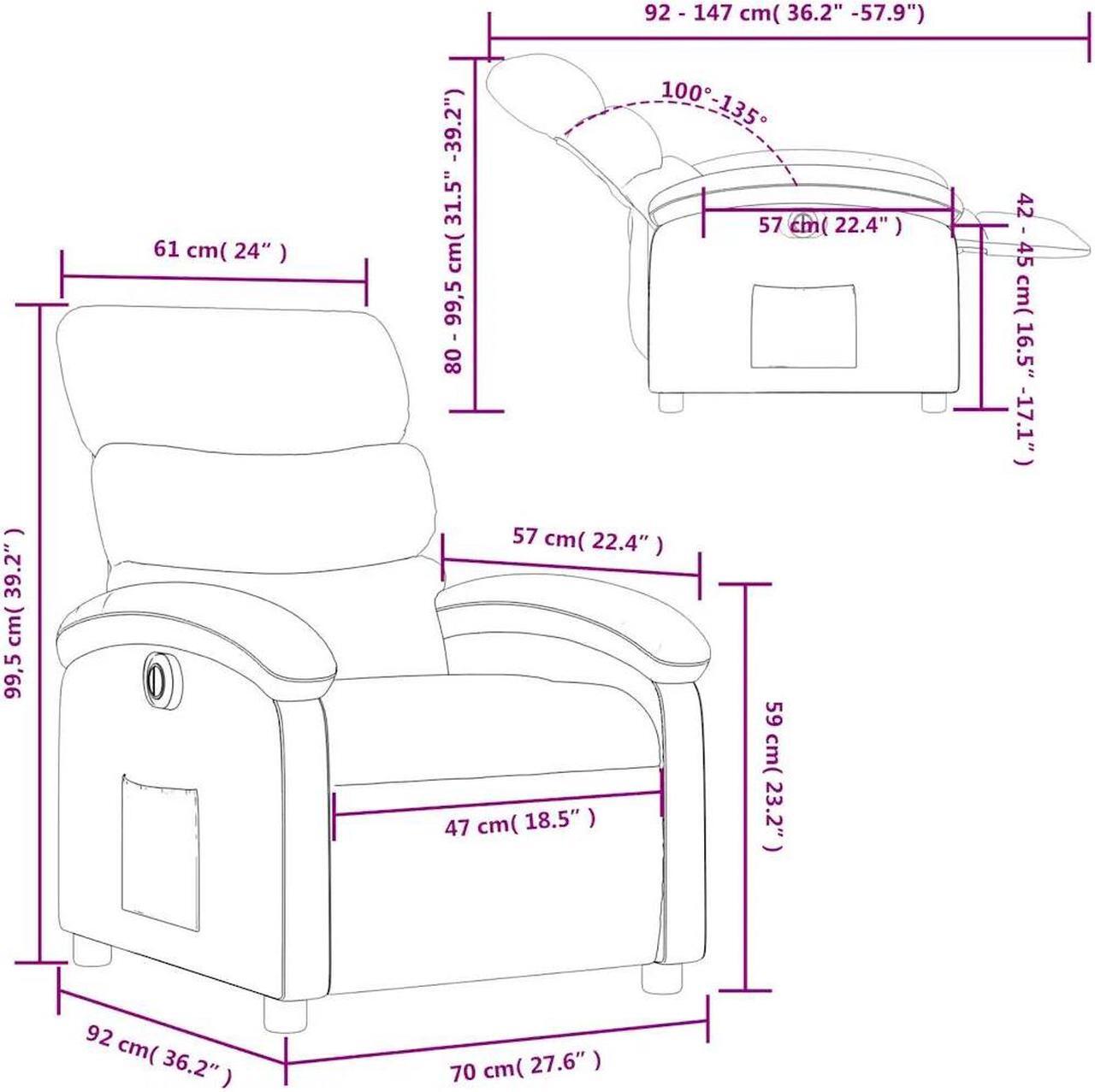 Alt view image 3 of 5 - vidaXL Electric Recliner Chair Wingback Armchair for Elderly Black Faux Leather