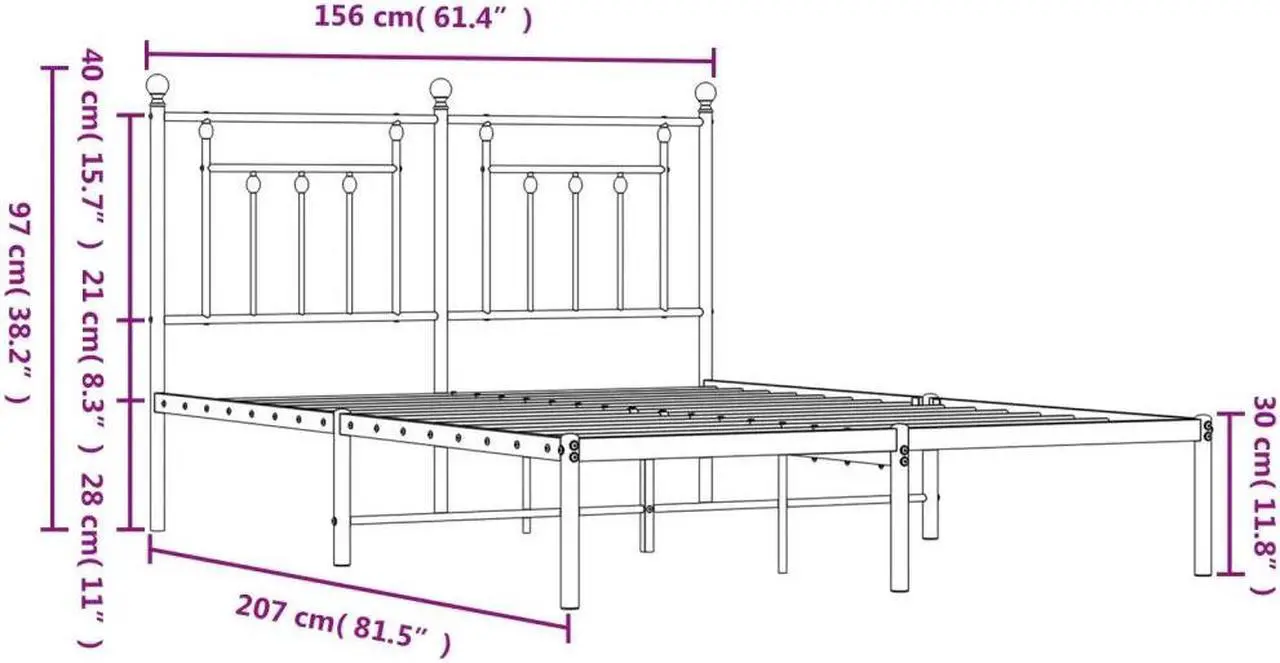 Alt view image 4 of 7 - vidaXL 12 Inch Black Queen Bed Frame with Headboard, Sturdy Metal Platform Bed Frame & Slats, Extra Under Bed Storage, No Box Spring Needed, without Mattress