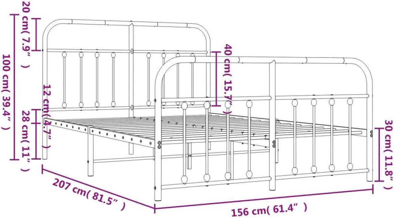 Alt view image 4 of 7 - vidaXL 12 Inch Queen Metal Bed Frame with Headboard & Footboard, No Box Spring Needed, Noise Free Platform Bed Frame with Steel Slats, Easy Assembly, Under Bed Storage, Minimalist, White