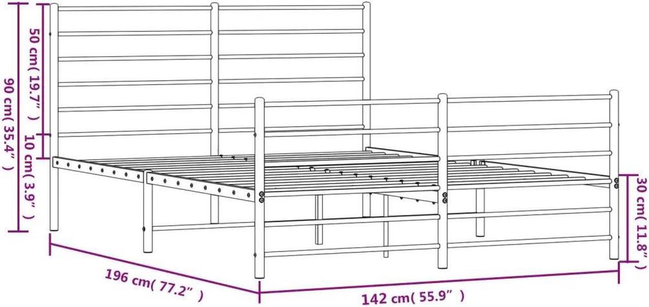 Alt view image 4 of 7 - vidaXL 12 Inch Full Metal Bed Frame with Headboard & Footboard, No Box Spring Needed, Noise Free Platform Bed Frame with Steel Slats, Easy Assembly, Under Bed Storage, Minimalist, Black