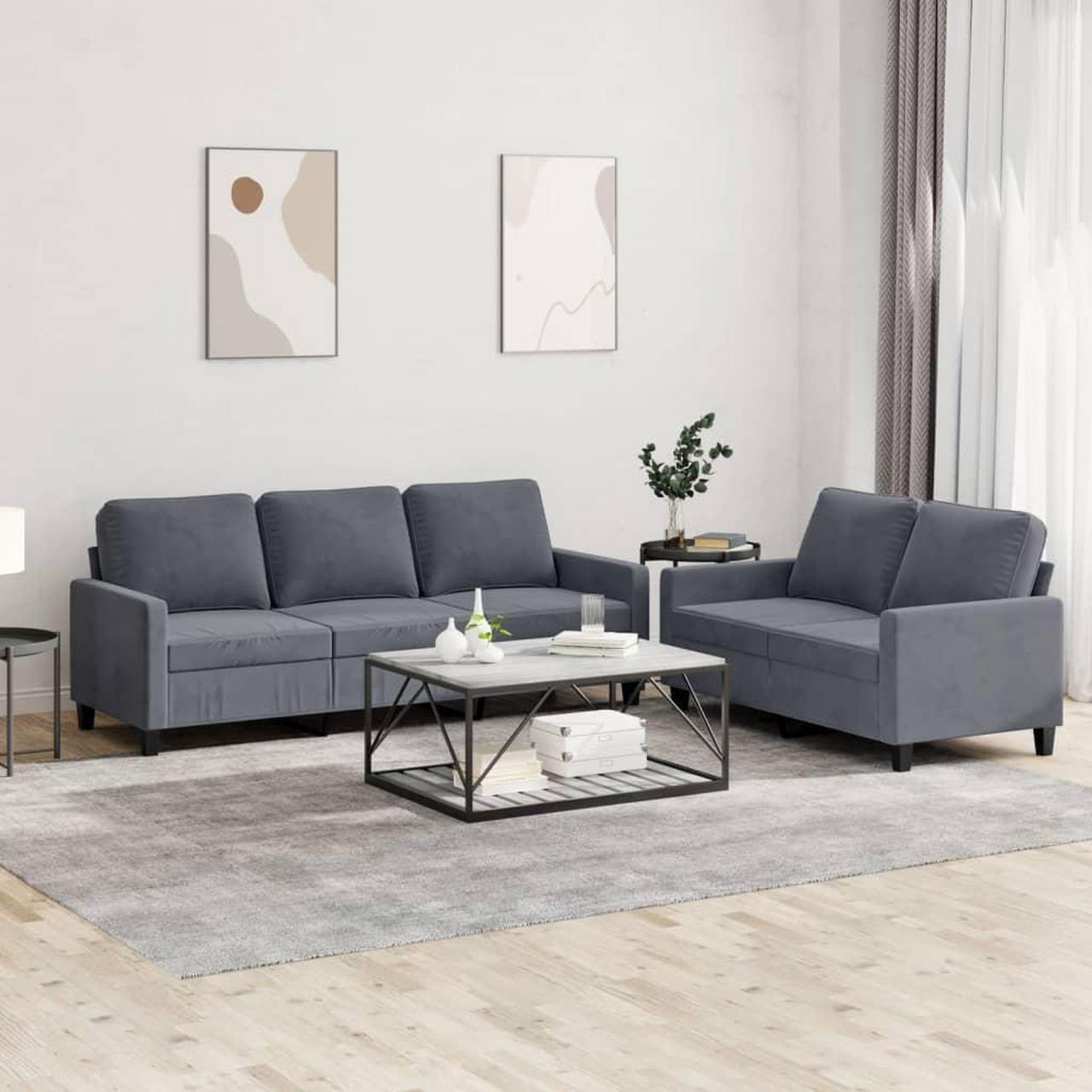 Main image of vidaXL Sofa Set with Cushions Loveseat Couch Armchair 2 Piece Dark Gray Velvet