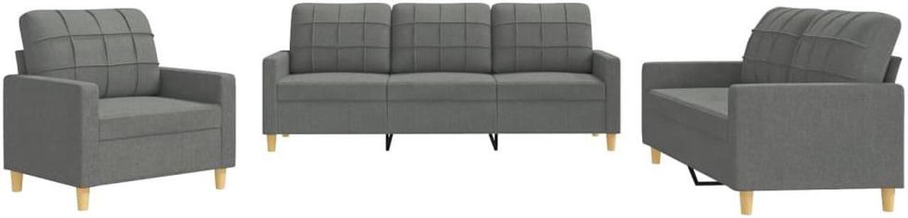 Alt view image 2 of 6 - vidaXL Sofa Set with Cushions Sectional Sofa Couch 3 Piece Dark Gray Fabric