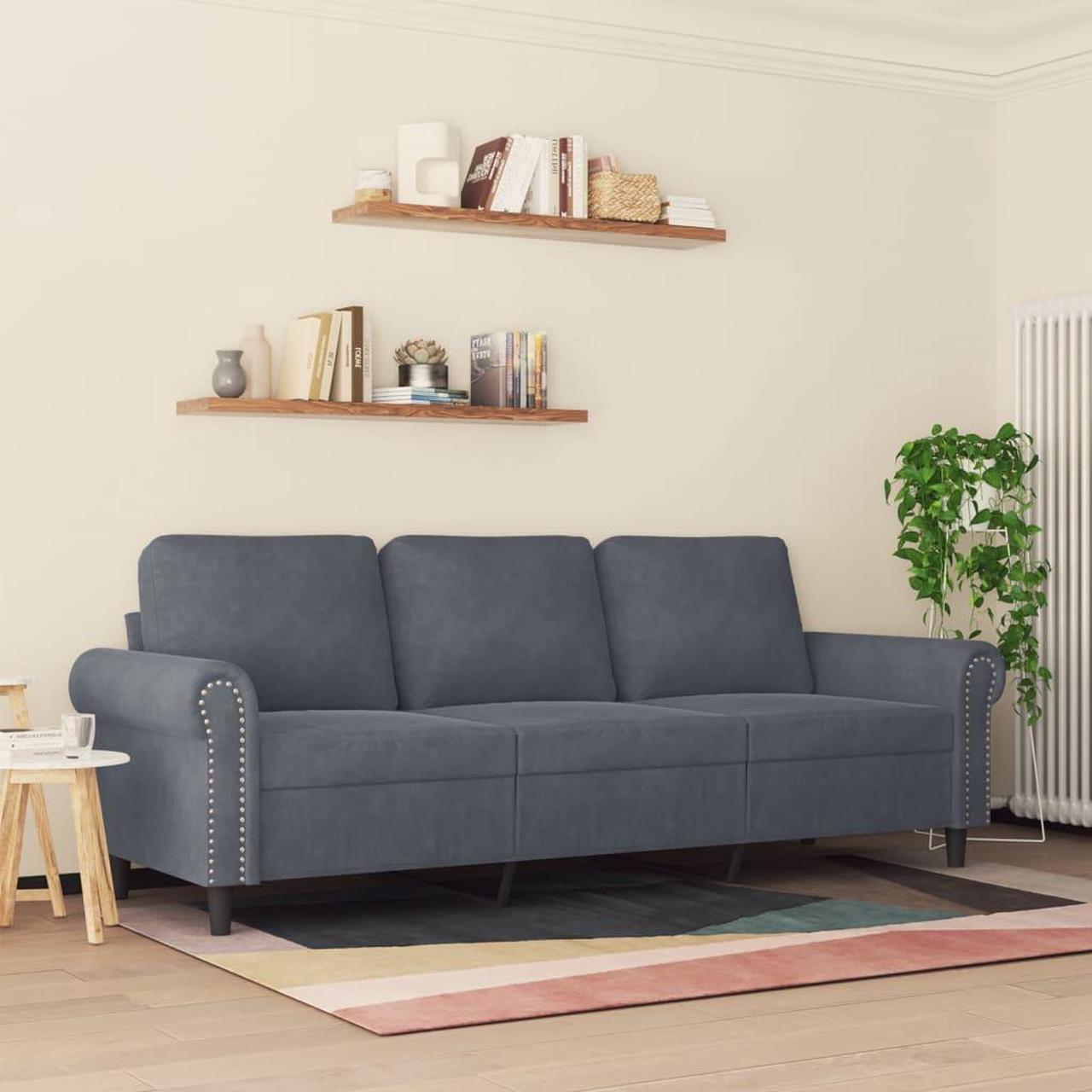 Alt view image 2 of 6 - vidaXL Sofa Accent Upholstered 3-Seater Couch Sofa Armchair Dark Gray Velvet