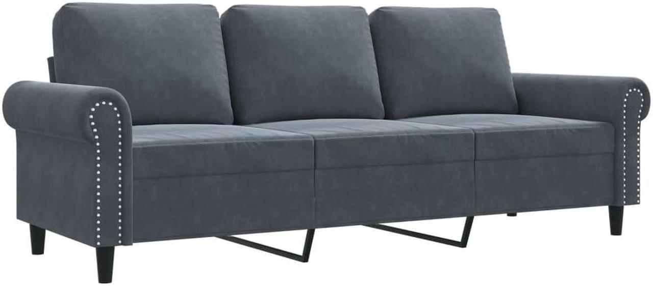 Alt view image 3 of 6 - vidaXL Sofa Accent Upholstered 3-Seater Couch Sofa Armchair Dark Gray Velvet