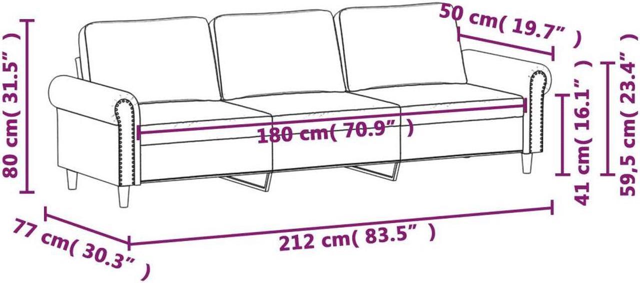 Alt view image 4 of 6 - vidaXL Sofa Accent Upholstered 3-Seater Couch Sofa Armchair Dark Gray Velvet
