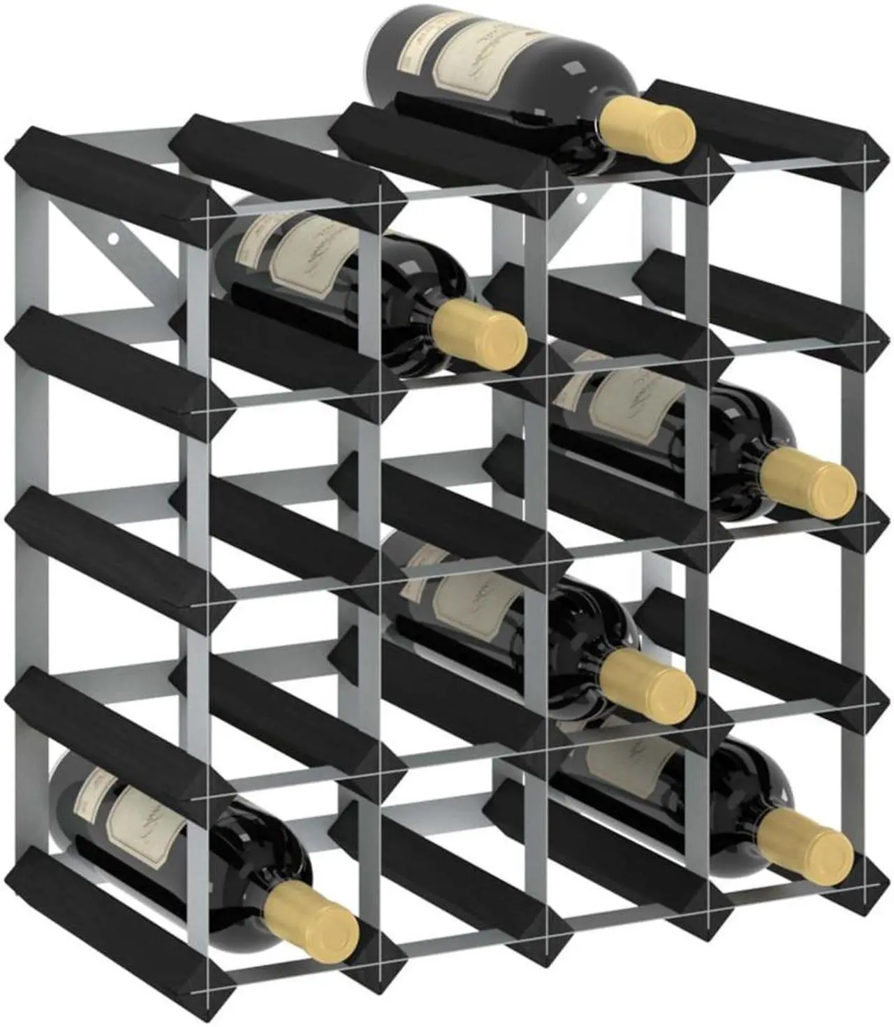 Alt view image 10 of 12 - vidaXL Wine Rack for 20 Bottles Black Solid Pine Wood