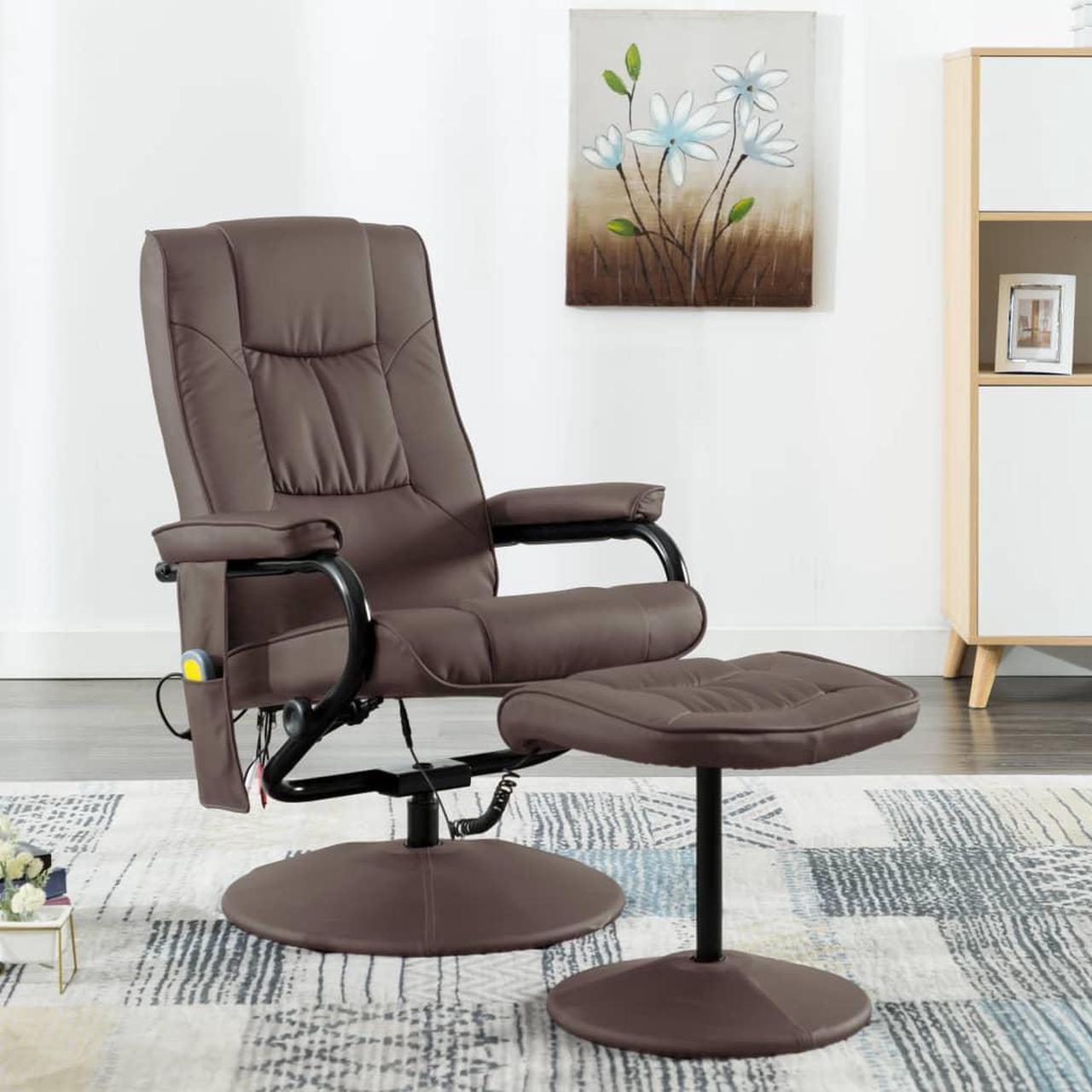 Main image of vidaXL Massage Chair with Foot Stool Brown Faux Leather Living Room Furniture
