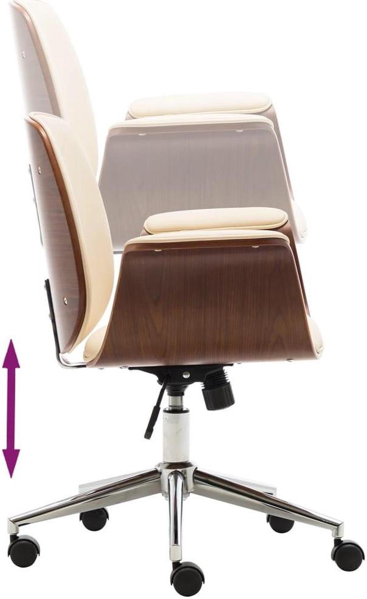 Alt view image 2 of 6 - vidaXL Office Chair Swivel Office Armchair Cream Bent Wood and Faux Leather