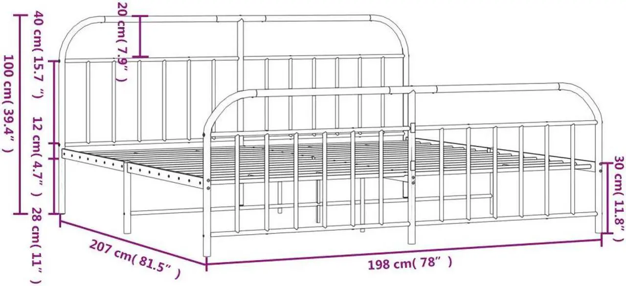 Alt view image 4 of 7 - vidaXL 12 Inch White King Size Bed Frame with Headboard & Footboard, Sturdy Metal Platform Bed Frame & Slats, Extra Under Bed Storage, No Box Spring Needed, without Mattress