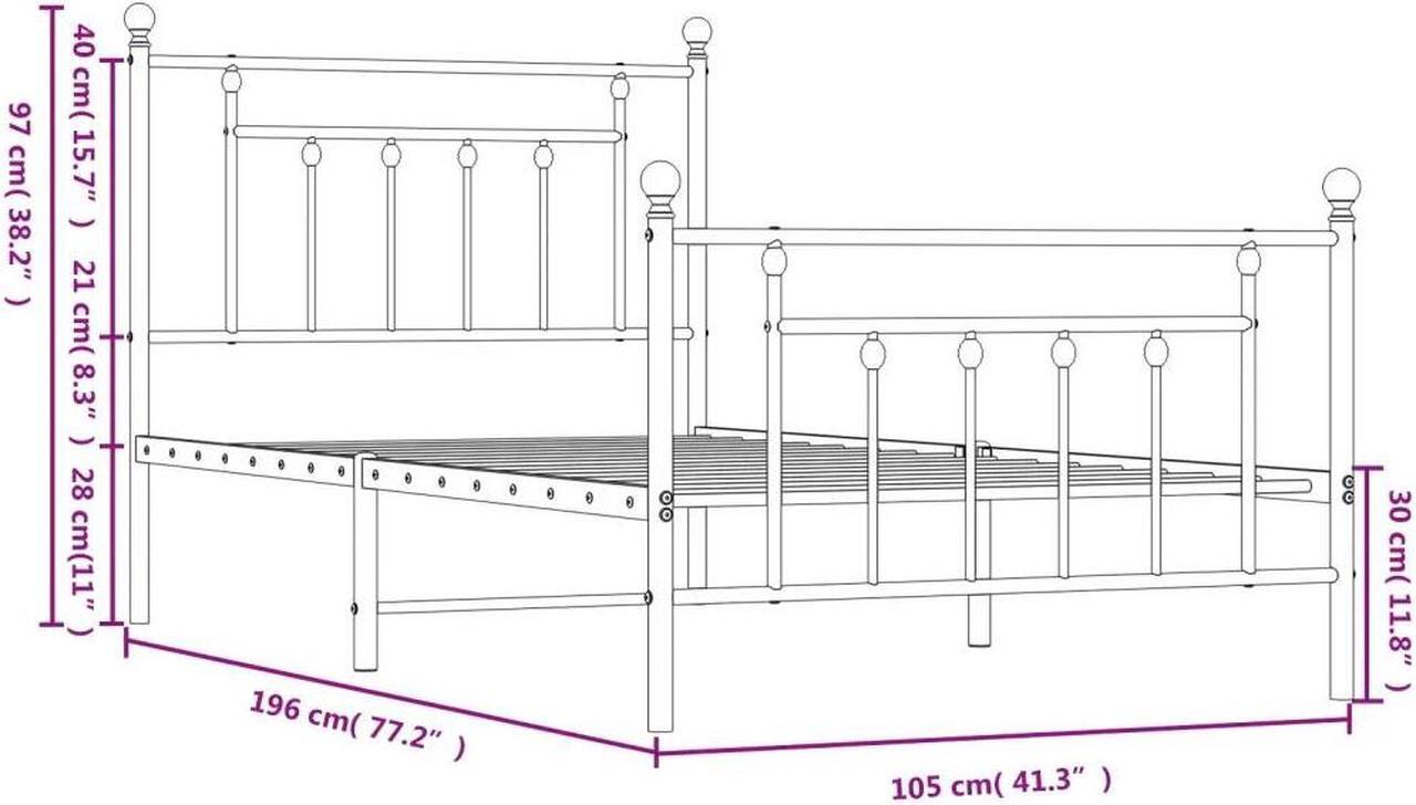 Alt view image 4 of 7 - vidaXL 12 Inch Black Twin Bed Frame with Headboard & Footboard, Sturdy Metal Platform Bed Frame & Slats, Extra Under Bed Storage, No Box Spring Needed, without Mattress