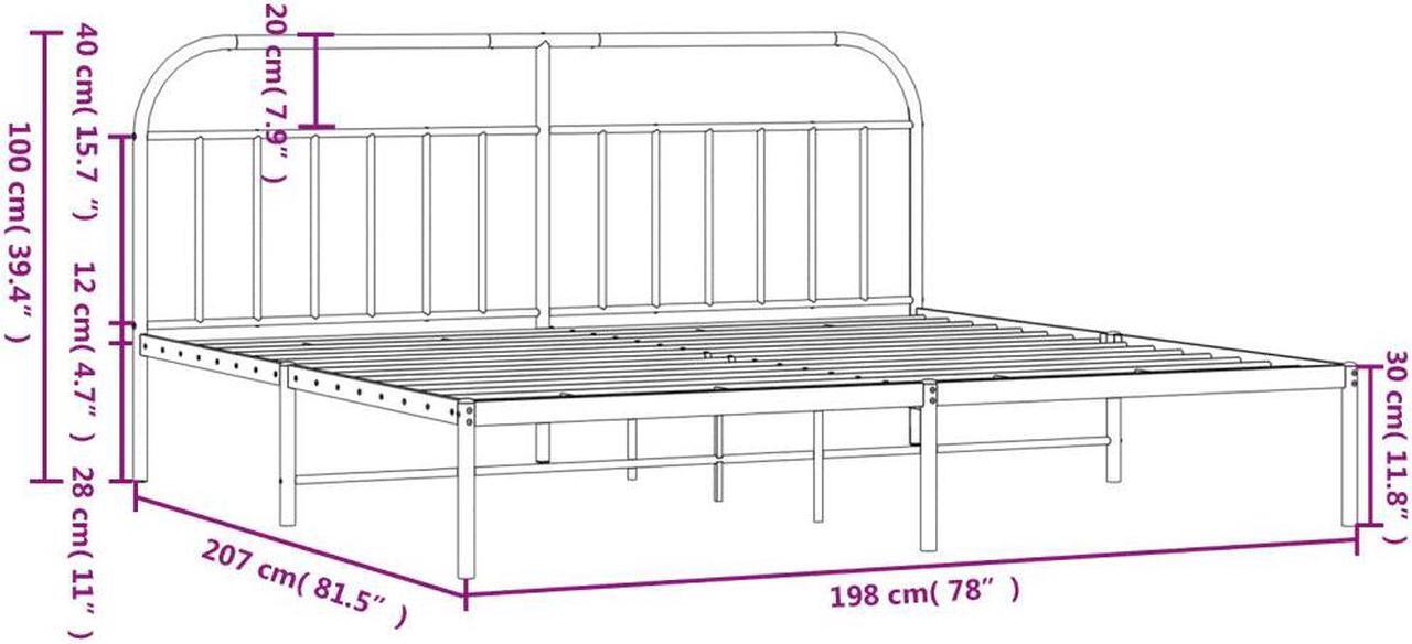 Alt view image 4 of 7 - vidaXL 12 Inch White King Size Bed Frame with Headboard, Sturdy Metal Platform Bed Frame & Slats, Extra Under Bed Storage, No Box Spring Needed, without Mattress