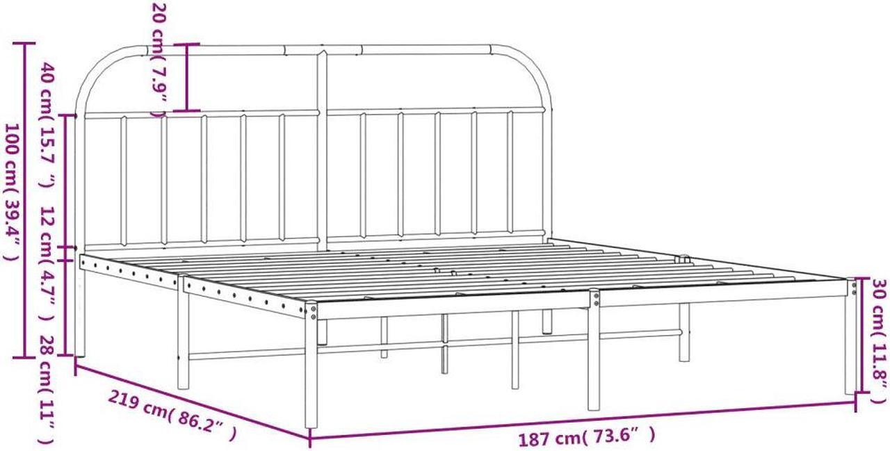 Alt view image 4 of 7 - vidaXL 12 Inch White California King Bed Frame with Headboard, Sturdy Metal Platform Bed Frame & Slats, Extra Under Bed Storage, No Box Spring Needed, without Mattress
