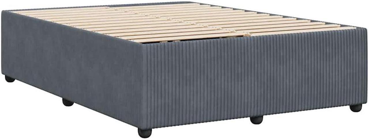 Alt view image 6 of 7 - vidaXL Bed Frame Upholstered Bedstead Mattress Base Dark Gray Queen Velvet