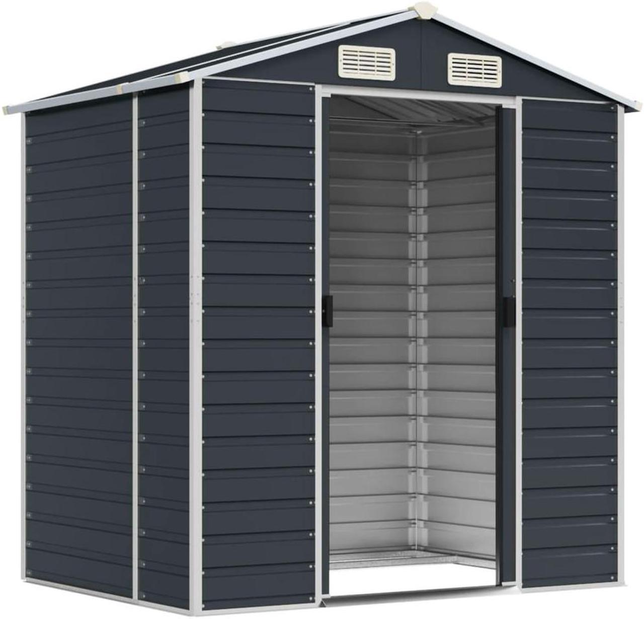Alt view image 3 of 7 - vidaXL Garden Shed Metal Outdoor Storage Shed Anthracite Galvanized Steel
