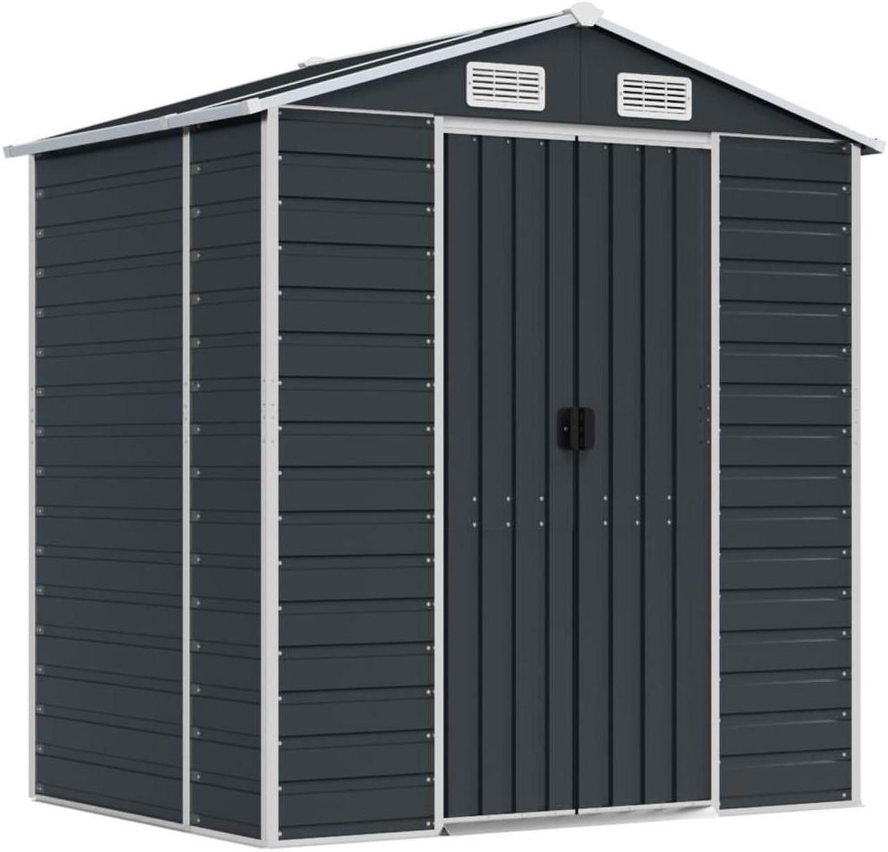 Alt view image 2 of 7 - vidaXL Garden Shed Metal Outdoor Storage Shed Anthracite Galvanized Steel
