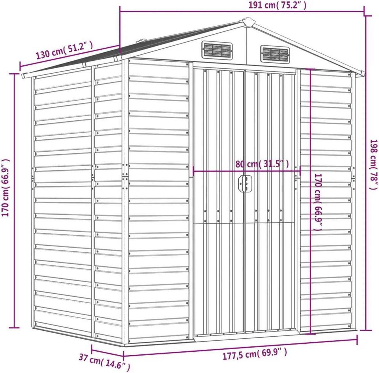 Alt view image 4 of 7 - vidaXL Garden Shed Metal Outdoor Storage Shed Anthracite Galvanized Steel