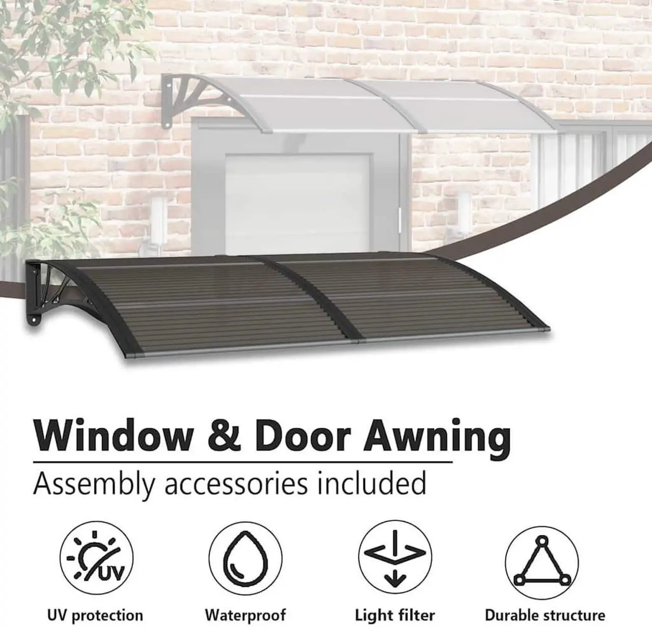 Alt view image 5 of 7 - vidaXL Door Canopy, Front Door Canopy for Protection, Porch Canopy for Outdoor, Weather-Resistant Polycarbonate Cover, 59,1''x39,4'', Black