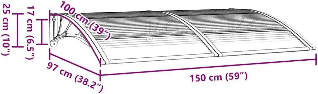 Alt view image 7 of 7 - vidaXL Door Canopy, Front Door Canopy for Protection, Porch Canopy for Outdoor, Weather-Resistant Polycarbonate Cover, 59,1''x39,4'', Black