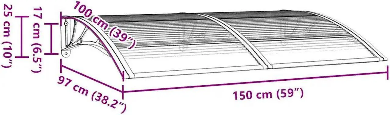 Alt view image 4 of 7 - vidaXL Door Canopy, Front Door Canopy for Protection, Porch Canopy for Outdoor, Weather-Resistant Polycarbonate Cover, 59,1''x39,4'', Black