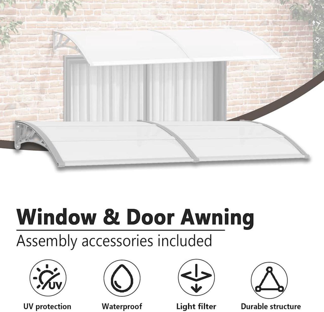 Alt view image 5 of 7 - vidaXL Door Canopy, Front Door Canopy for Protection, Porch Canopy for Outdoor, Weather-Resistant Polycarbonate Cover, 94.5"x39.4", Gray