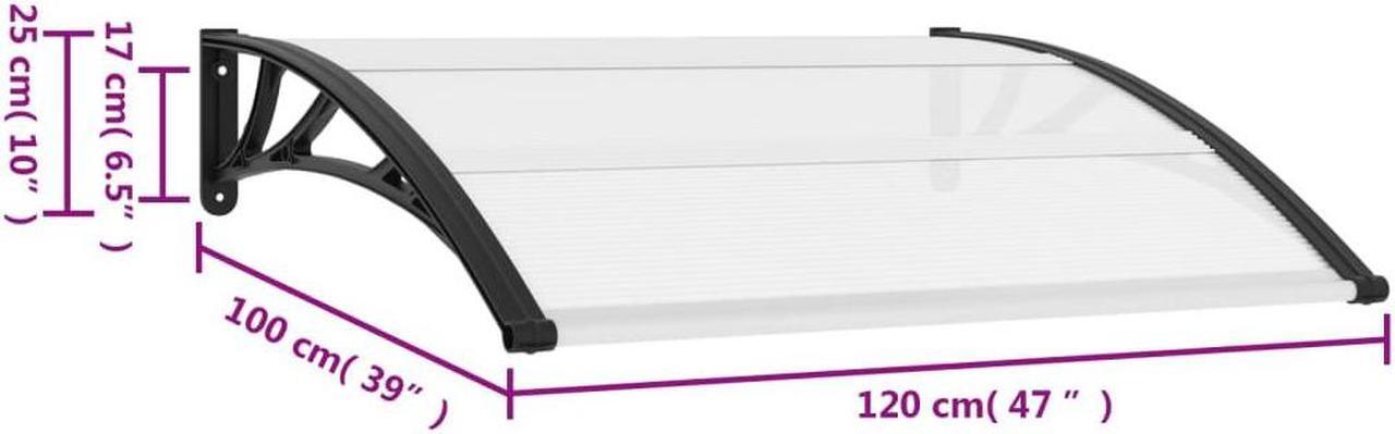 Alt view image 7 of 7 - vidaXL Door Canopy, Front Door Canopy for Protection, Porch Canopy for Outdoor, Weather-Resistant Polycarbonate Cover, 47.2"x39.4" , Black