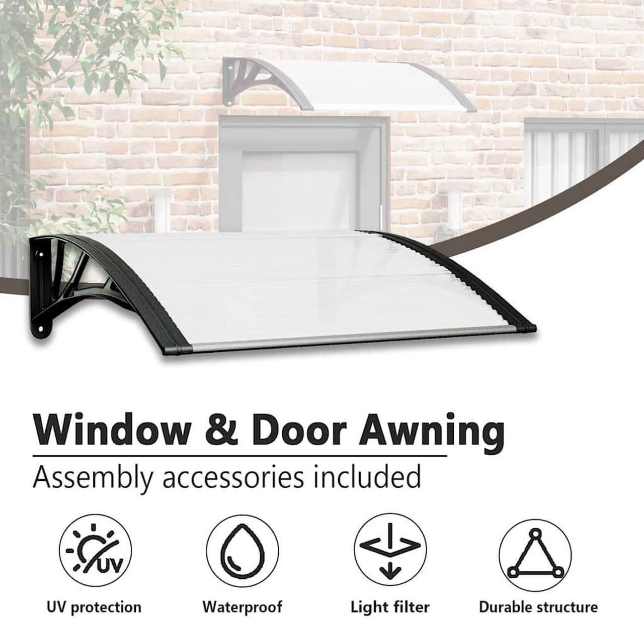 Alt view image 5 of 7 - vidaXL Door Canopy, Front Door Canopy for Protection, Porch Canopy for Outdoor, Weather-resistant Polycarbonate Cover, 31.5"x31.5", Black and Transparent