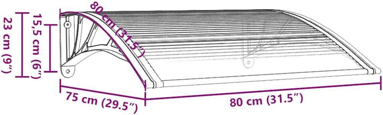 Alt view image 7 of 7 - vidaXL Door Canopy, Front Door Canopy for Protection, Porch Canopy for Outdoor, Weather-resistant Polycarbonate Cover, 31.5"x31.5", Black and Transparent