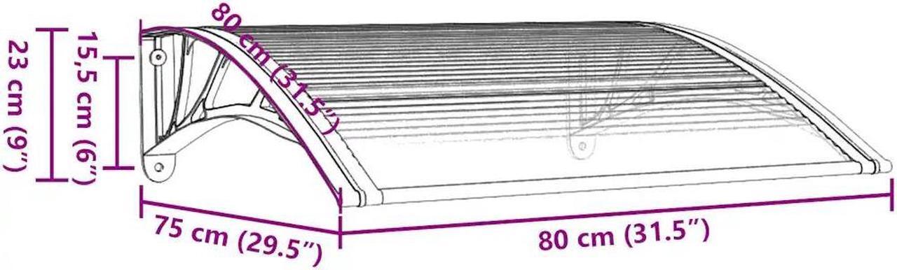 Alt view image 4 of 7 - vidaXL Door Canopy, Front Door Canopy for Protection, Porch Canopy for Outdoor, Weather-resistant Polycarbonate Cover, 31.5"x31.5", Black and Transparent