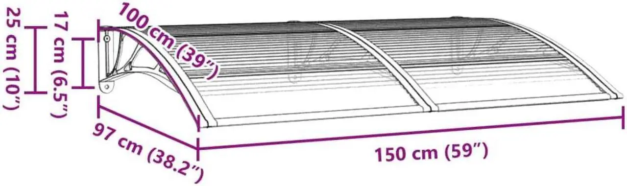 Alt view image 6 of 7 - vidaXL Door Canopy, Front Door Canopy for Protection, Porch Canopy for Outdoor, Weather-Resistant Polycarbonate Cover, 59,1''x39,4'', Black