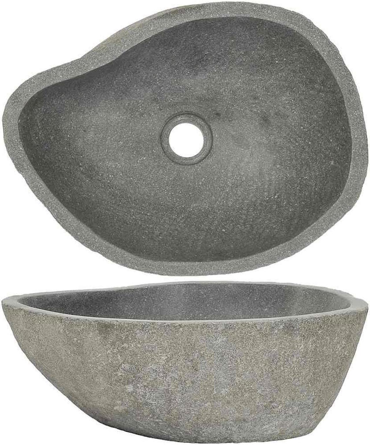 Alt view image 2 of 7 - vidaXL Bathroom Basin, Vessel Sink, Countertop Vanity Sink, Naturally Varied Shape and Color Tone, Easy Assembly, (14.6"-18.1")x(11.4"-14.2")x4.5" River Stone
