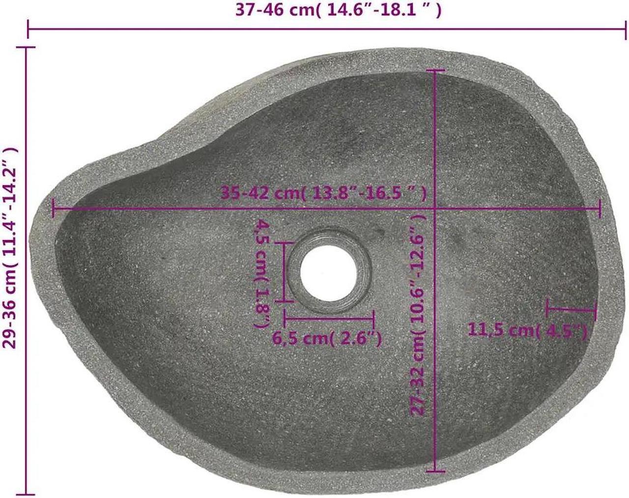 Alt view image 4 of 7 - vidaXL Bathroom Basin, Vessel Sink, Countertop Vanity Sink, Naturally Varied Shape and Color Tone, Easy Assembly, (14.6"-18.1")x(11.4"-14.2")x4.5" River Stone