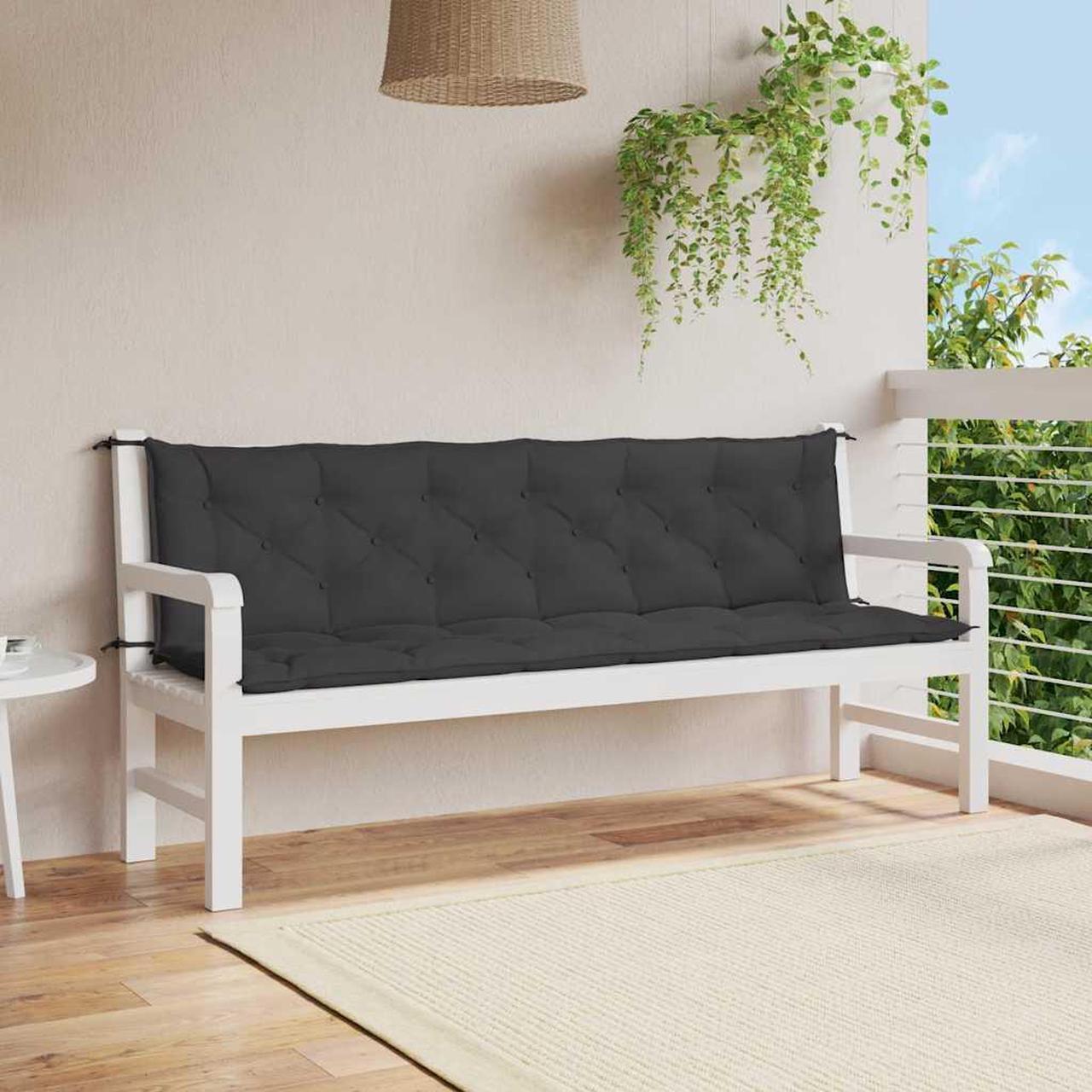 Main image of vidaXL Indoor/Outdoor Bench Cushions 2 pcs, Patio Loveseat Cushions, Porch Swing Seat Cushions, Non-slip, Water-Repellent, Breathable, Resilient, Black 78.7"x19.7"x2.8" Oxford Fabric