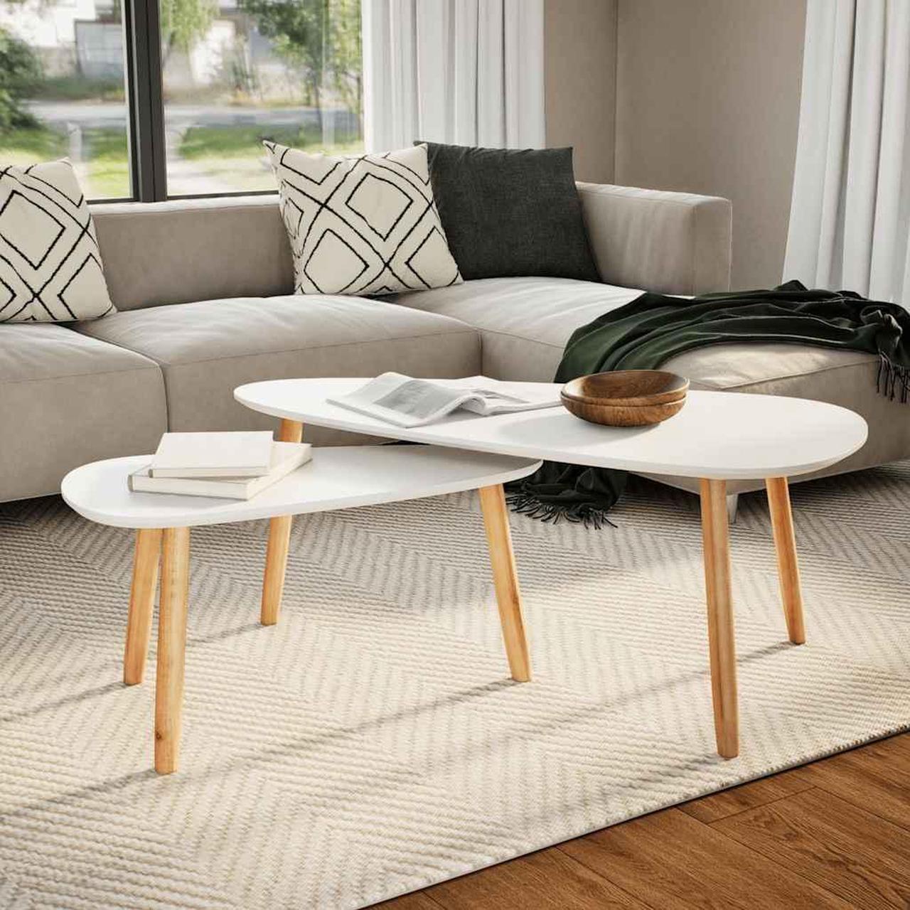 Main image of vidaXL Nesting Coffee Table 2 pcs, Side Tables with Solid Pine Wood Legs, Scandinavian Style End Table for Living Room, White