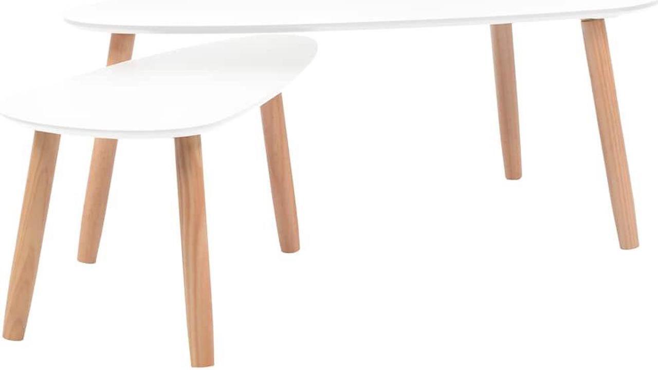 Alt view image 3 of 7 - vidaXL Nesting Coffee Table 2 pcs, Side Tables with Solid Pine Wood Legs, Scandinavian Style End Table for Living Room, White