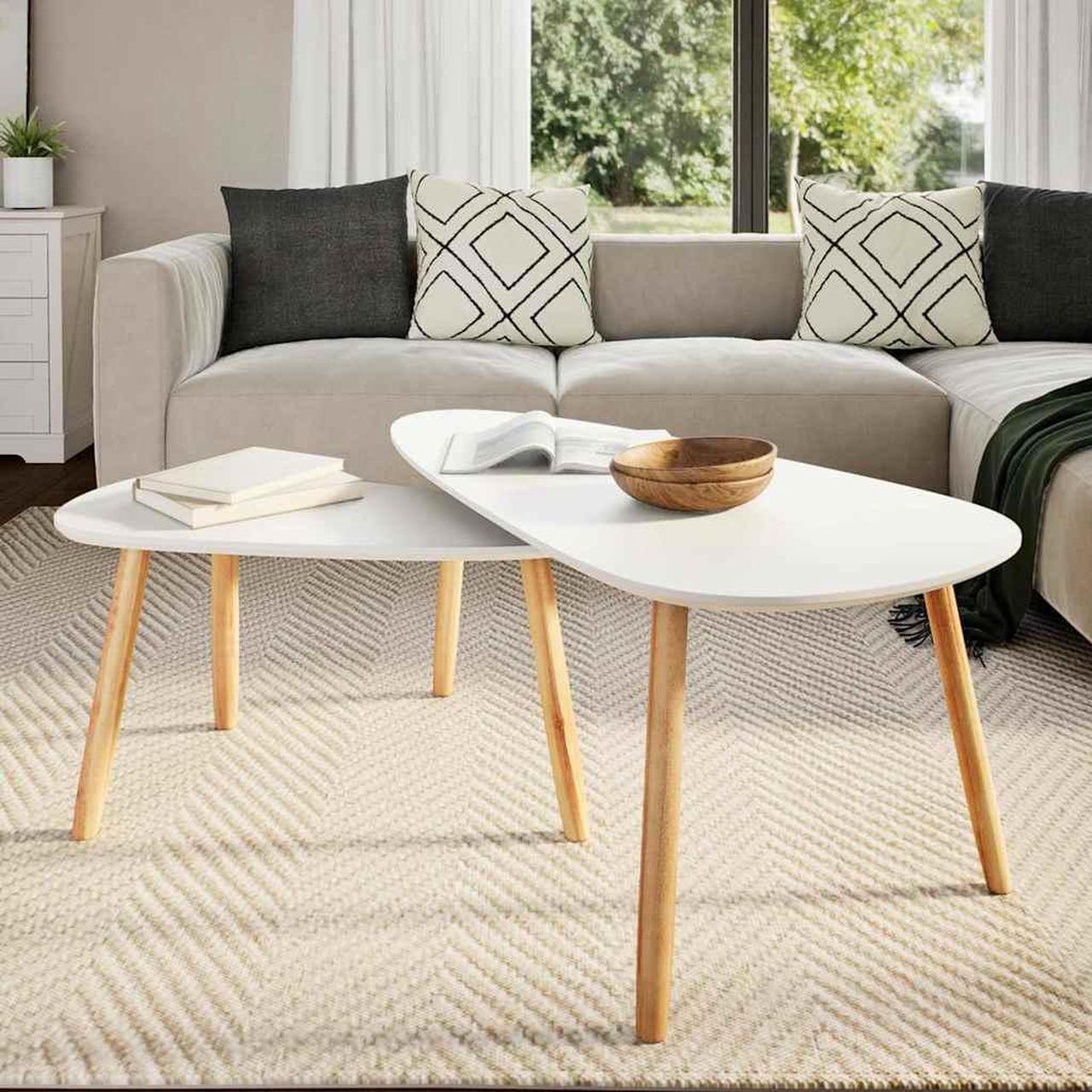 Alt view image 4 of 7 - vidaXL Nesting Coffee Table 2 pcs, Side Tables with Solid Pine Wood Legs, Scandinavian Style End Table for Living Room, White