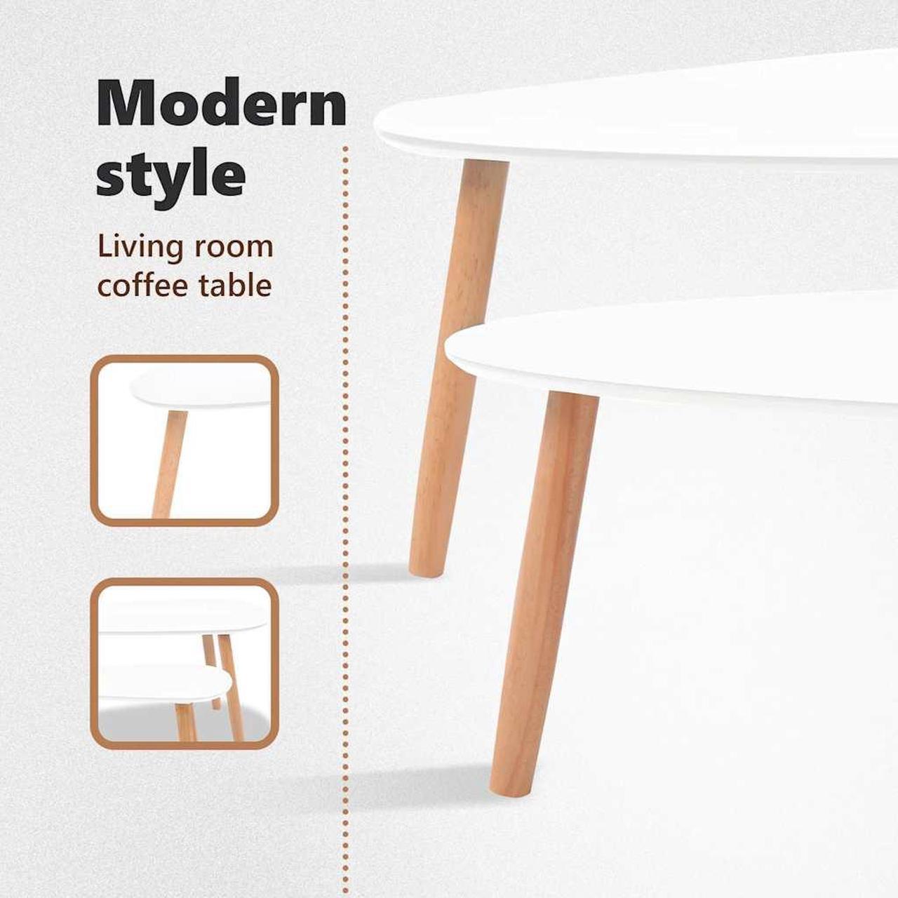 Alt view image 6 of 7 - vidaXL Nesting Coffee Table 2 pcs, Side Tables with Solid Pine Wood Legs, Scandinavian Style End Table for Living Room, White