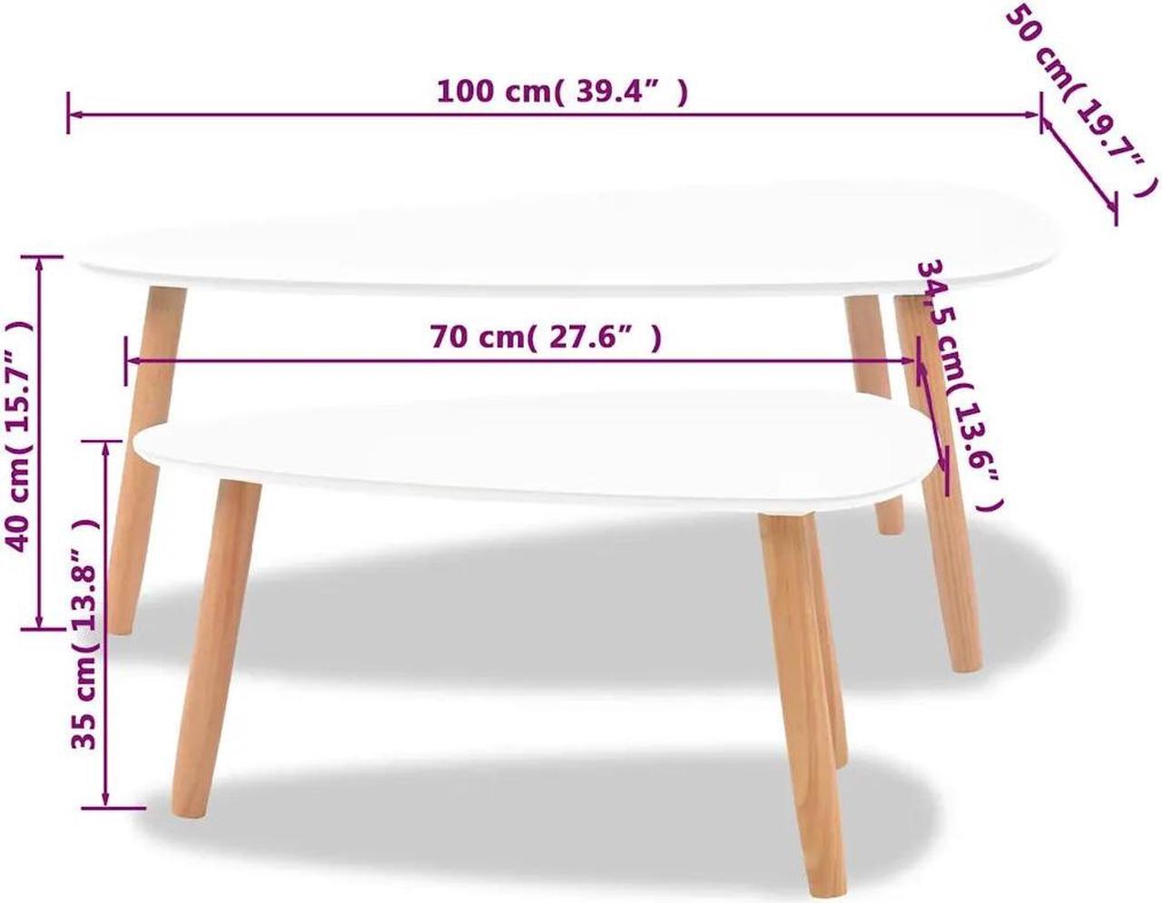 Alt view image 5 of 7 - vidaXL Nesting Coffee Table 2 pcs, Side Tables with Solid Pine Wood Legs, Scandinavian Style End Table for Living Room, White