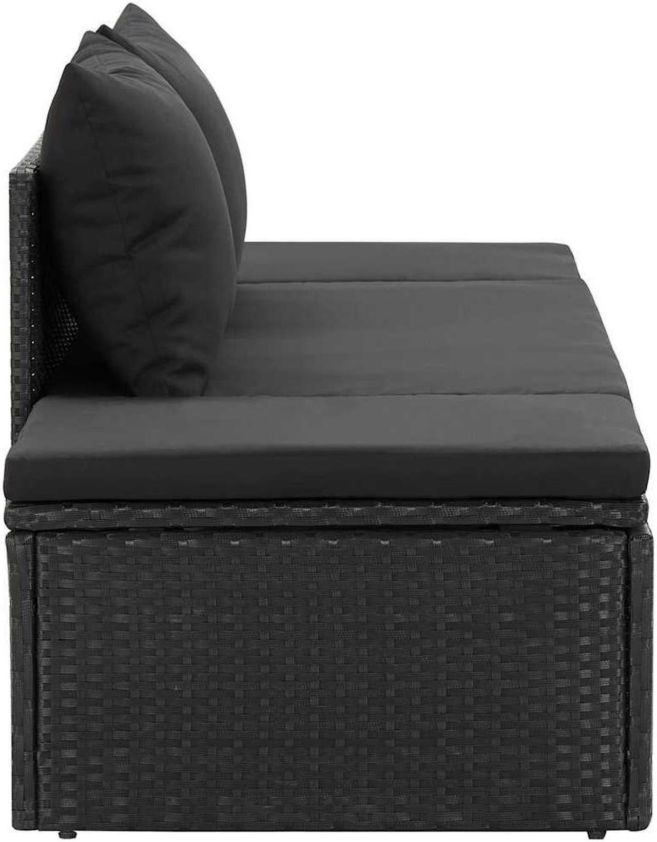 Alt view image 6 of 7 - vidaXL Poly Rattan Patio Lounge Chair, Sunbed, Outdoor Sofa with Adjustable Both Ends, Included Cushions & Pillows, Washable Cushion Cover, Sturdy Steel Frame, 76.8"x23.6"x23.6" Black