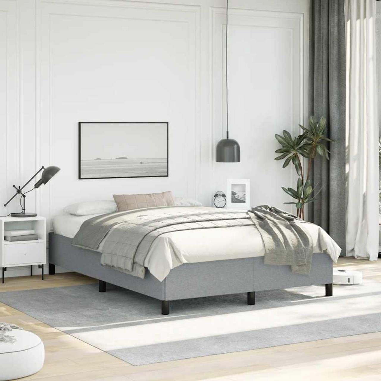 Main image of vidaXL Full Size Bed Frame with Plywood Slats, Platform Bed Frame, Fabric Upholstered Mattress Foundation, No Box Spring Needed & Easy Assembly, Light Gray, without Mattress