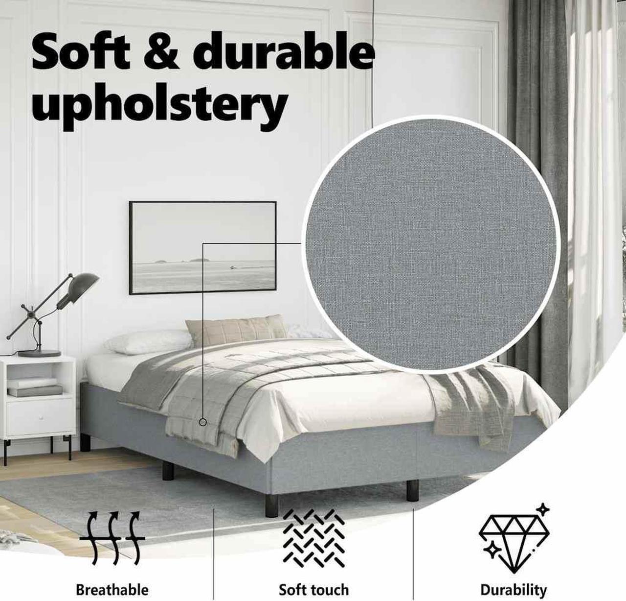 Alt view image 6 of 7 - vidaXL Full Size Bed Frame with Plywood Slats, Platform Bed Frame, Fabric Upholstered Mattress Foundation, No Box Spring Needed & Easy Assembly, Light Gray, without Mattress