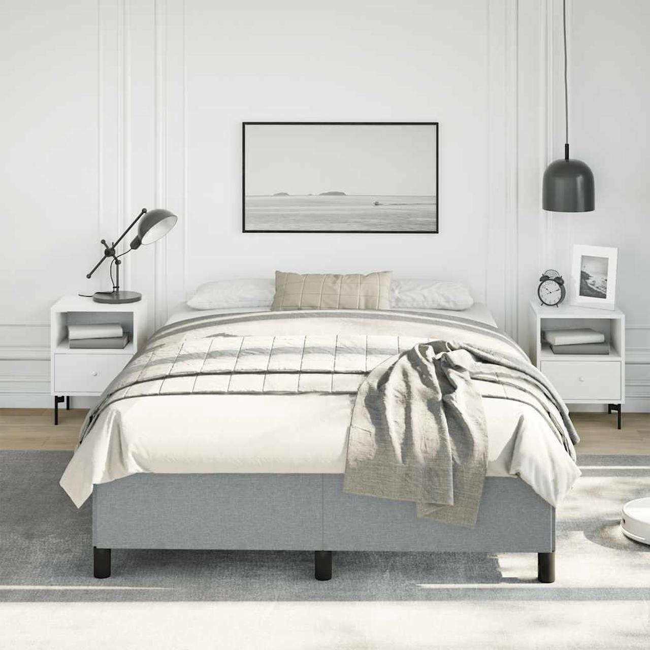 Alt view image 4 of 7 - vidaXL Full Size Bed Frame with Plywood Slats, Platform Bed Frame, Fabric Upholstered Mattress Foundation, No Box Spring Needed & Easy Assembly, Light Gray, without Mattress