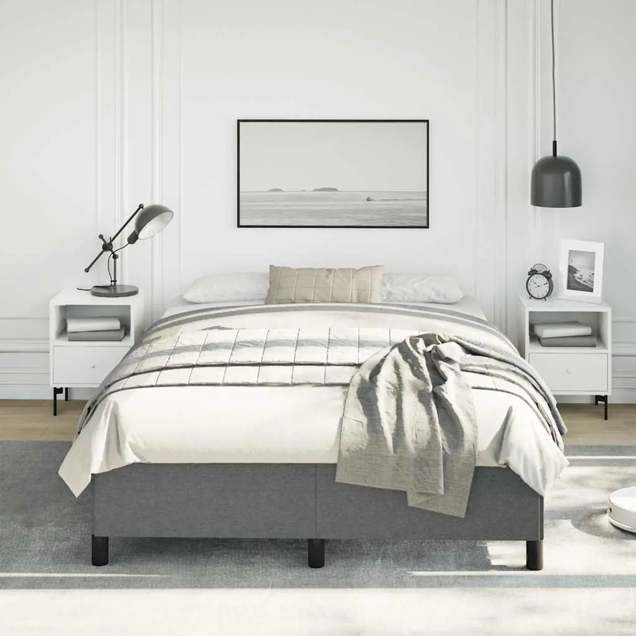 Alt view image 4 of 7 - vidaXL Full Size Bed Frame with Plywood Slats, Platform Bed Frame, Fabric Upholstered Mattress Foundation, No Box Spring Needed & Easy Assembly, Dark Gray, without Mattress