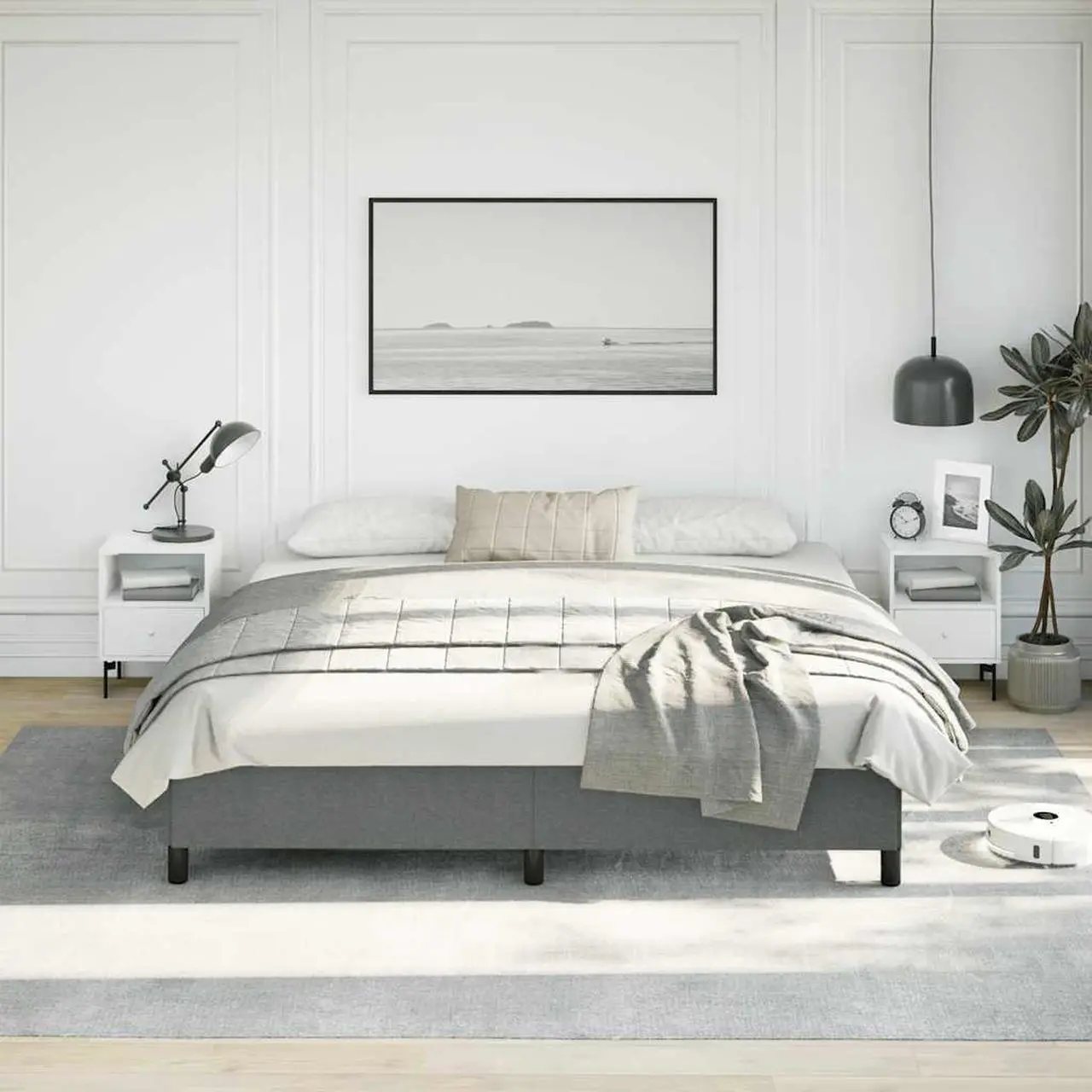 Alt view image 4 of 7 - vidaXL King Size Bed Frame with Plywood Slats, Platform Bed Frame, Fabric Upholstered Mattress Foundation, No Box Spring Needed & Easy Assembly, Dark Gray, without Mattress