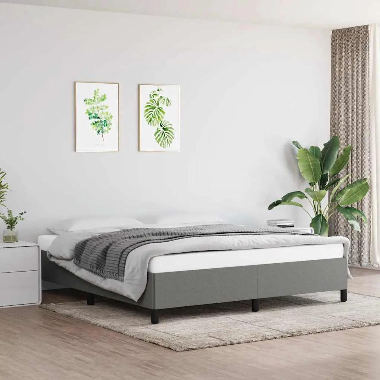 Main image of vidaXL King Size Bed Frame with Plywood Slats, Platform Bed Frame, Fabric Upholstered Mattress Foundation, No Box Spring Needed & Easy Assembly, Dark Gray, without Mattress