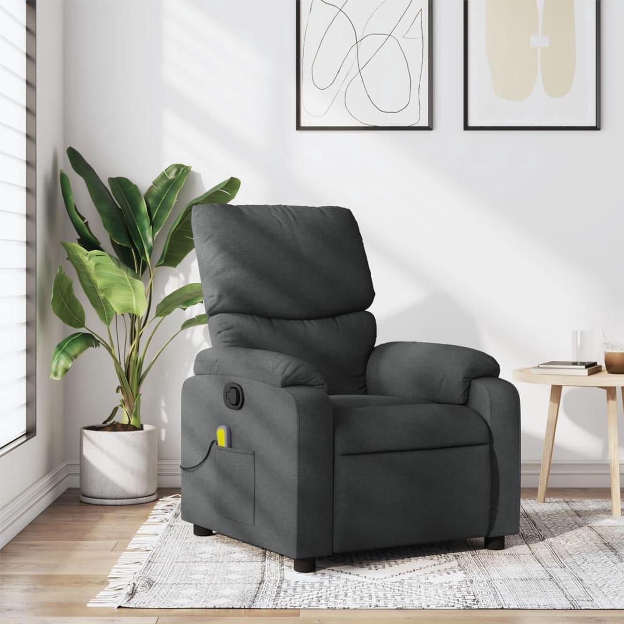 Main image of vidaXL Fabric Massage Recliner Chair for Living Room, Home Theater, 6-Point Vibration Massage, Adjustable Back & Footrest, Side Pocket, Dark Gray