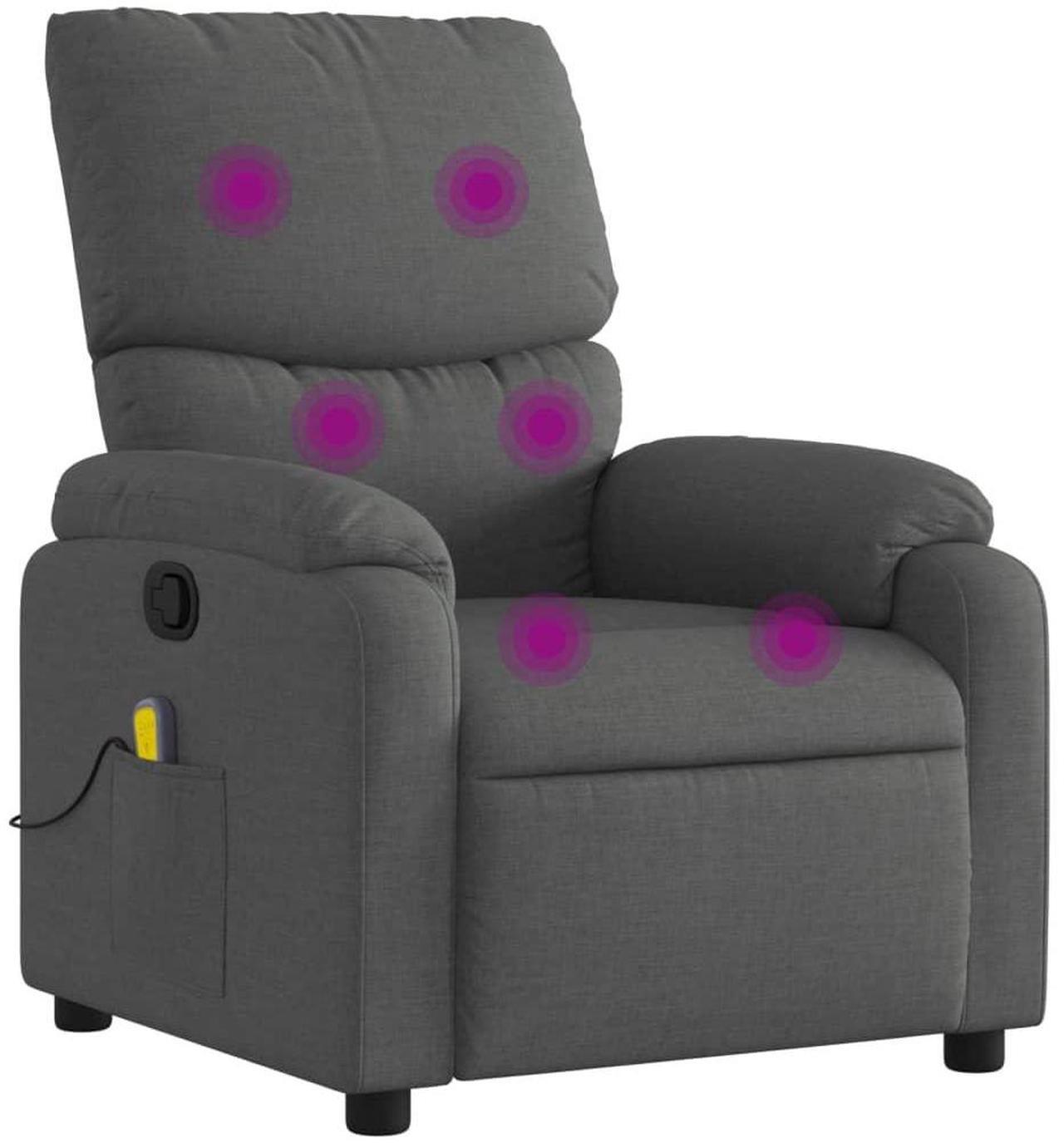 Alt view image 3 of 7 - vidaXL Fabric Massage Recliner Chair for Living Room, Home Theater, 6-Point Vibration Massage, Adjustable Back & Footrest, Side Pocket, Dark Gray
